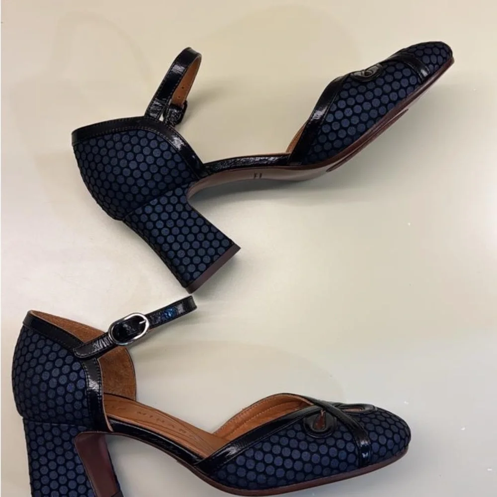 Chie Mihara Navy Polka Dot Mary Jane Block Heels - Picture 3 of 5